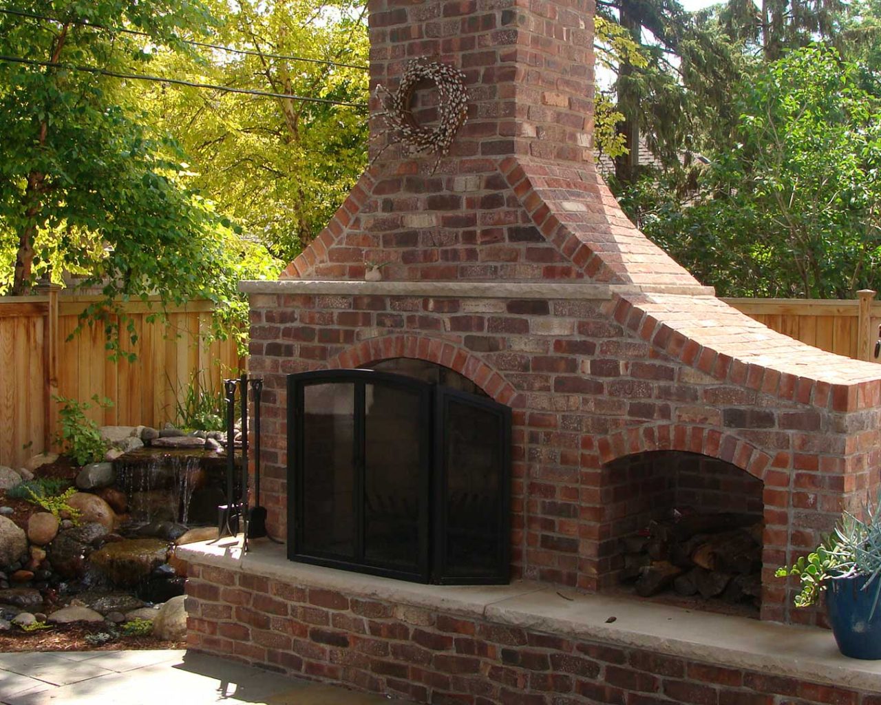Edina - Clinker Brick Outdoor Fireplace