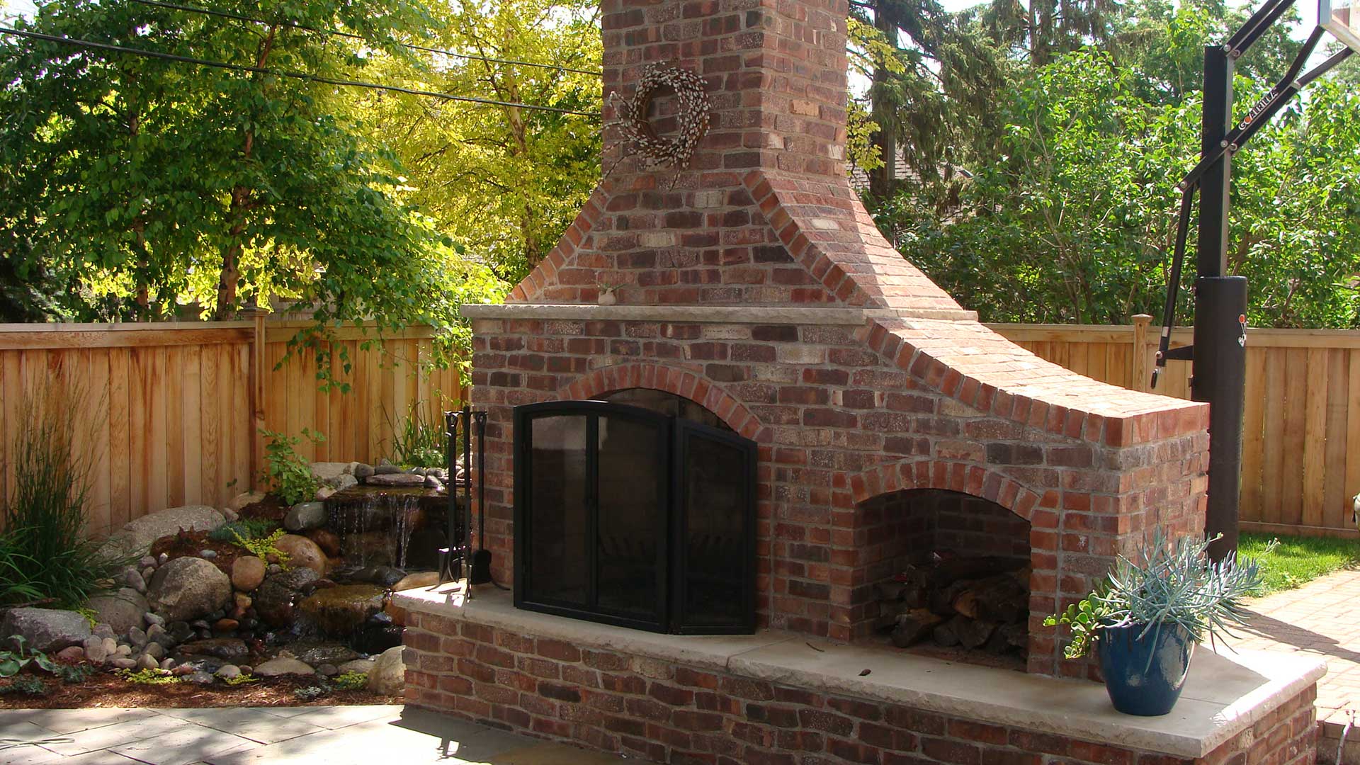 Edina - Clinker Brick Outdoor Fireplace