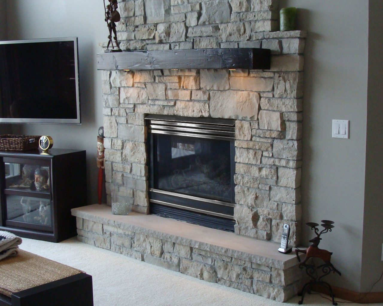 Minneapolis - Indoor Fireplace Renovation with Wood Mantle